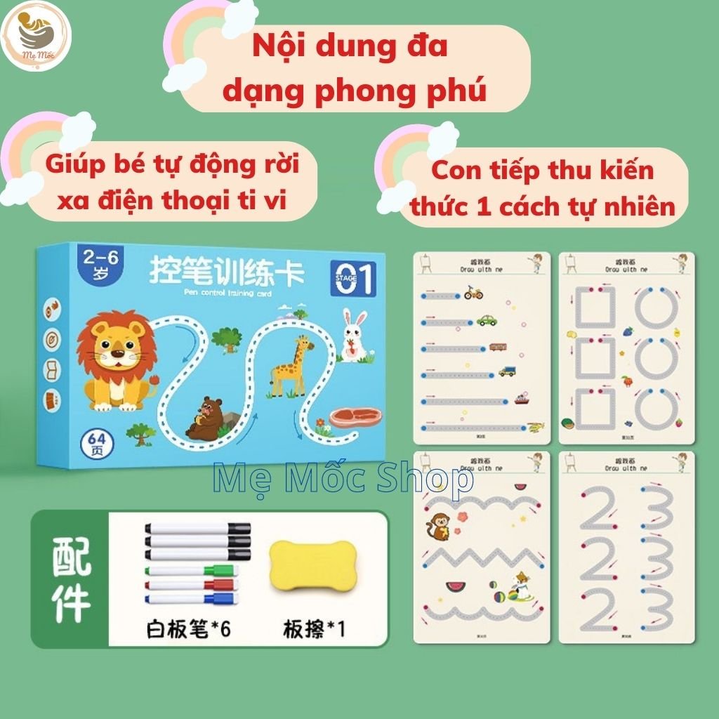 Tập Tô Vẽ Thông Minh Xóa Được Alokidstb Đồ Chơi Giáo Dục Montessori Cho Bé 2 3 4 5 Tuổi Tặng 6 Bút