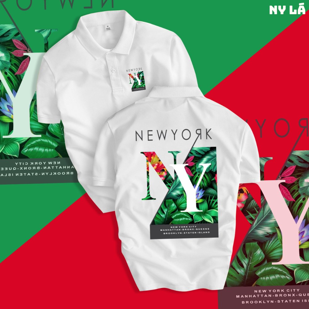 Áo POLO TRẮNG NY LÁ ,áo thun cổ bẻ, polo họa tiết in hình co giãn mát mịn cảm giác dễ chịu phong cách trẻ trung.