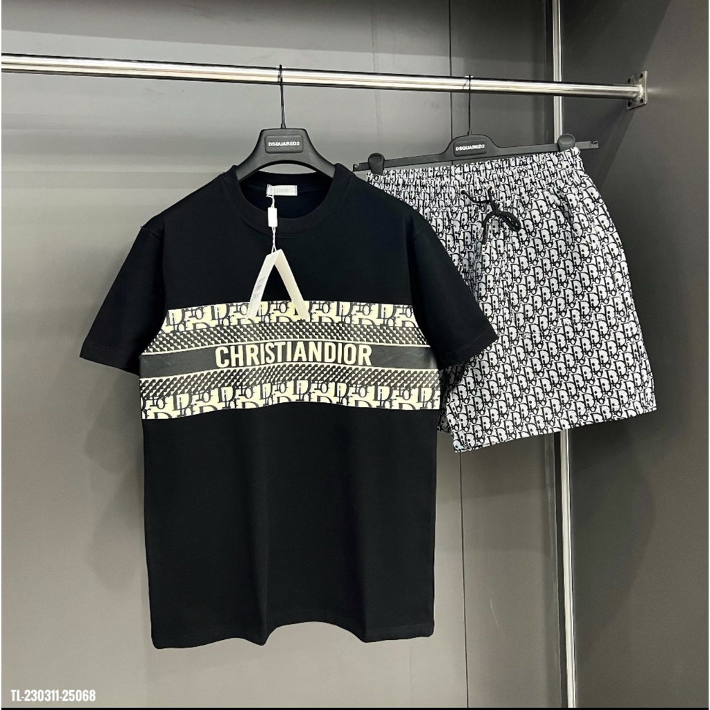 Bộ Thể Thao Dior Cộc Tay Nam Nữ - Bộ Quần Áo Nam Chữ Dior Chất Liệu Cotton Co Gian H037
