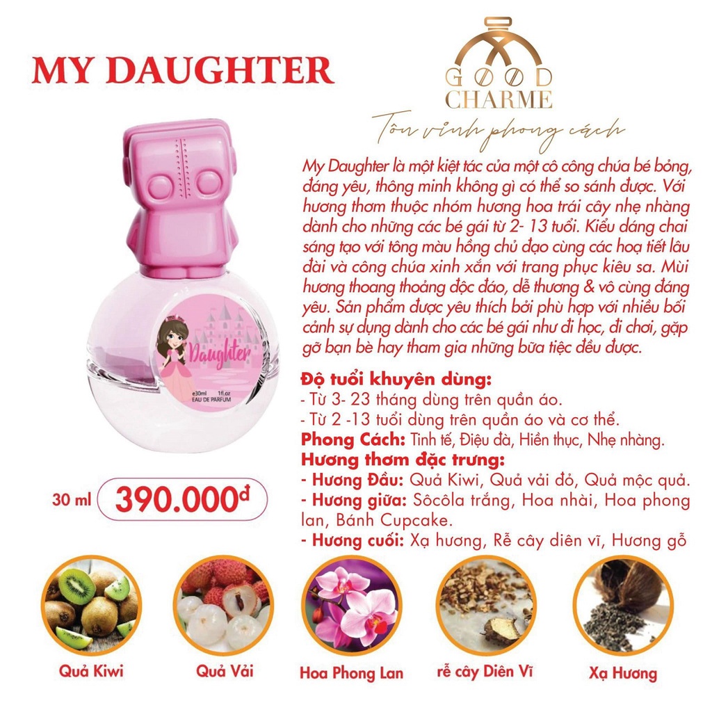 Nước hoa bé gái Charme My Daughter 30ml nữ tính dễ thương đáng yêu