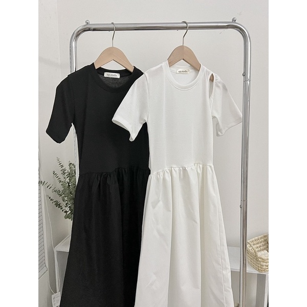 [NEW]VÁY COTTON TĂM TAY CỘC PHỐI KAKI 2 DA cutout vai 2302