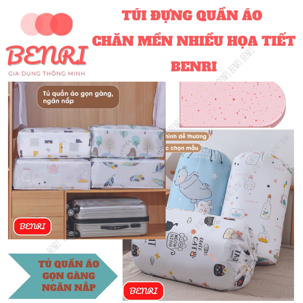 Túi đựng quần áo chăn mền ga gối, túi để đồ dùng vải nhiều kích cỡ chống ẩm mốc có khóa kéo dây rút BENRI mã TDQA