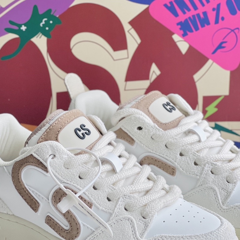 Giày Sneaker Cat & Sofa Big Logo CS Beige  Màu Trắng Be | PiuPiu Authentic