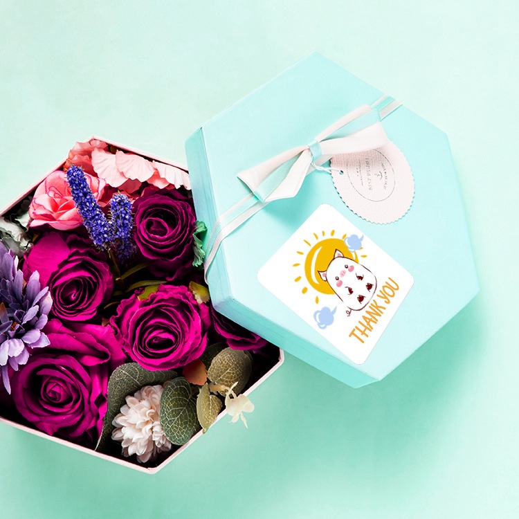 Cuộn 500 nhãn dãn cảm ơn, sticker thank you, tem vuông thank you, tem cảm ơn nhiều mẫu