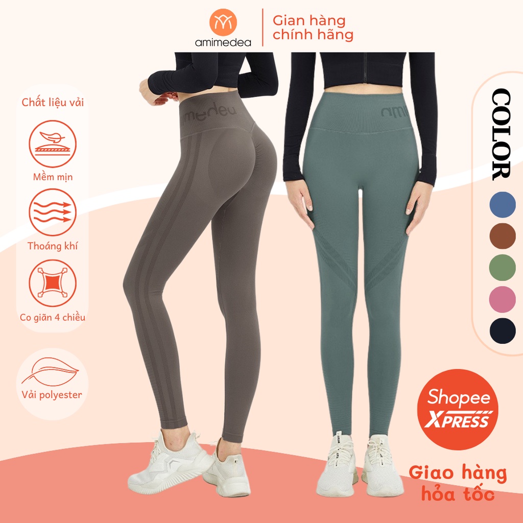 Quần tập gym, yoga legging thể thao nữ Ami Medea chất vải cao cấp, co giãn, lưng cao K923