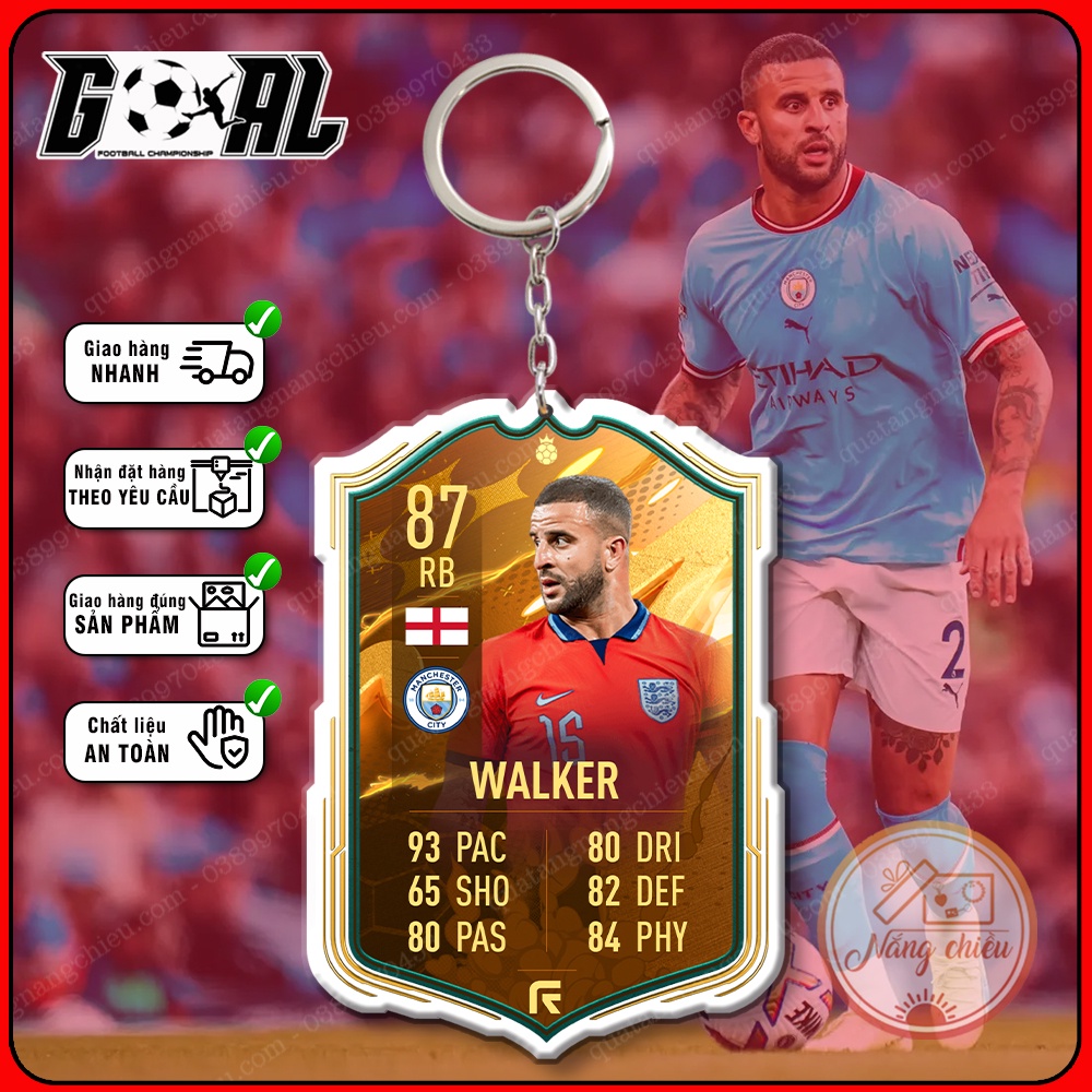 Móc khóa cầu thủ bóng đá chuyên nghiệp - In hình Kyle Walker - Thẻ Icon bóng đá gaming[11451-11462]