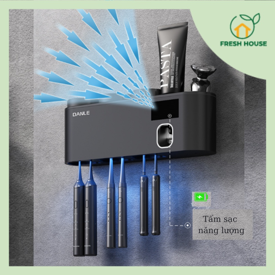 Máy tiệt trùng bàn chải đánh răng Kệ nhả kem đánh răng tự động - Kệ lấy kem đánh răng tự động 3 cốc 5 in 1
