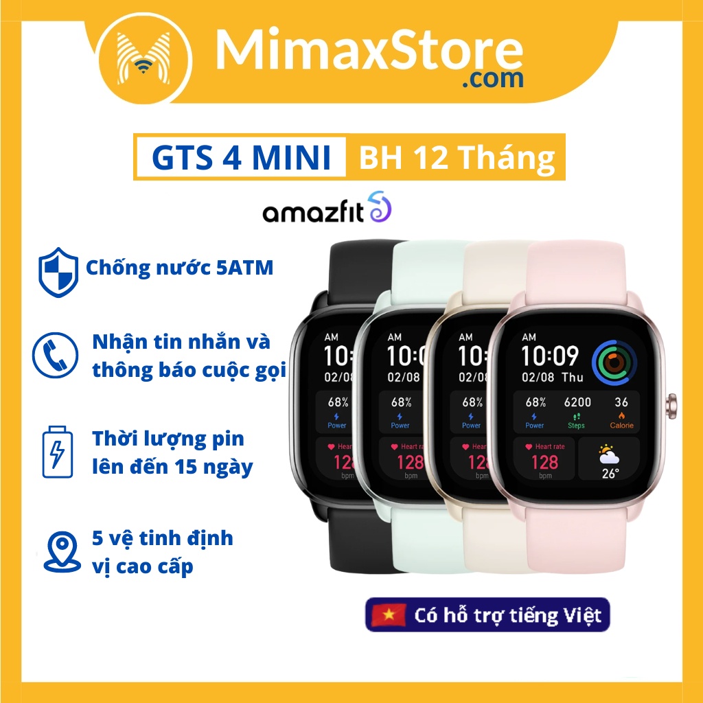 Đồng Hồ Thông Minh Amazfit GTS 4 Mini | Tiếng Việt | Hàng Chính Hãng | Bảo Hành 12 Tháng | Mimax Store