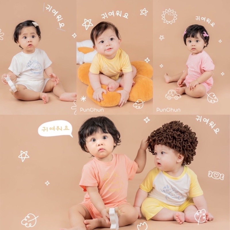 Punchun Bộ cộc tay mềm mát punchun mầu pastel cho bé trai gái9m-5y2023