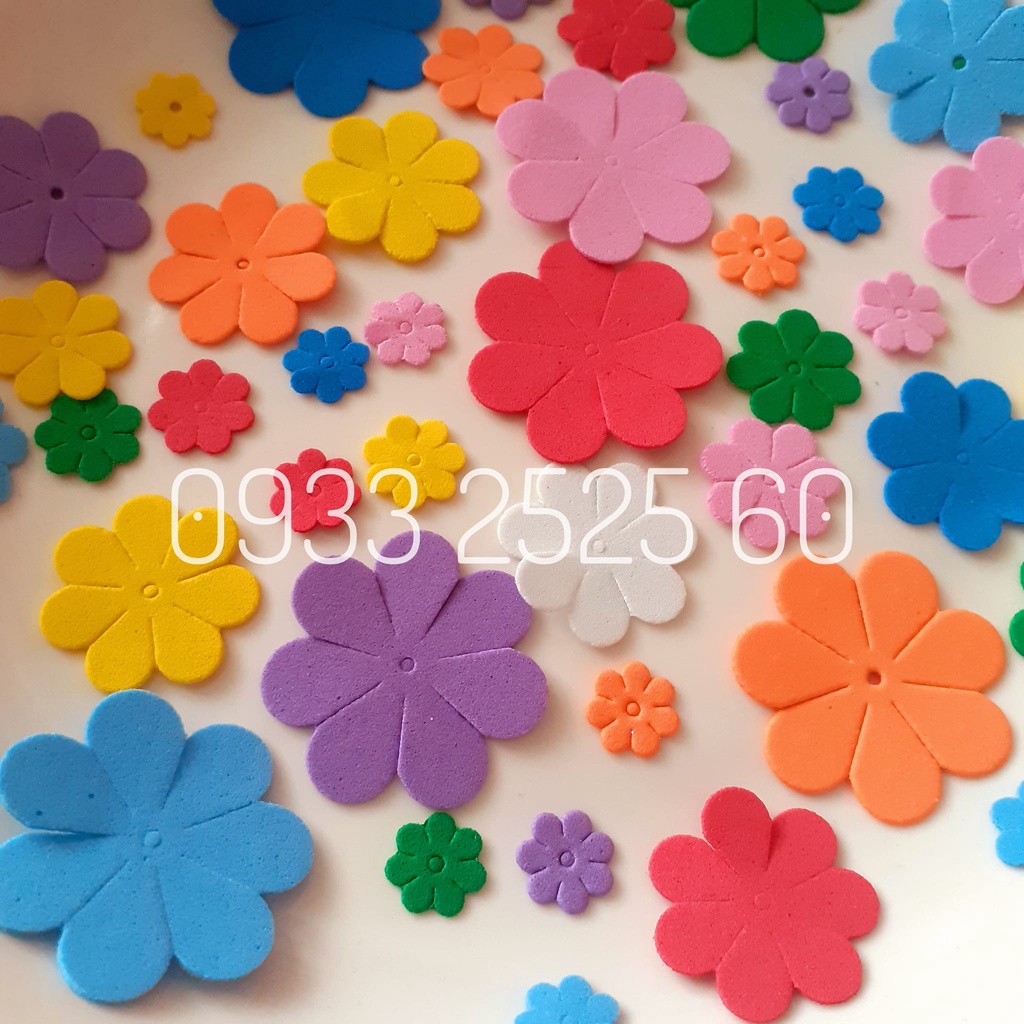 90 hoa xốp nhí, trộn 5 size - Dùng trang trí thiệp, bưu thiếp, phong thư, hộp quà,....