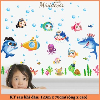 Sticker cá mập decal dán tường cho bé MIVIDECOR dán kính nhà tắm hình dán cá mập hình dán tường cho bé