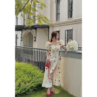 Đầm hoa thêu bigsize cổ vuông xẻ tà ( Thời trang Vicky G - Anitagreen ) HN0323