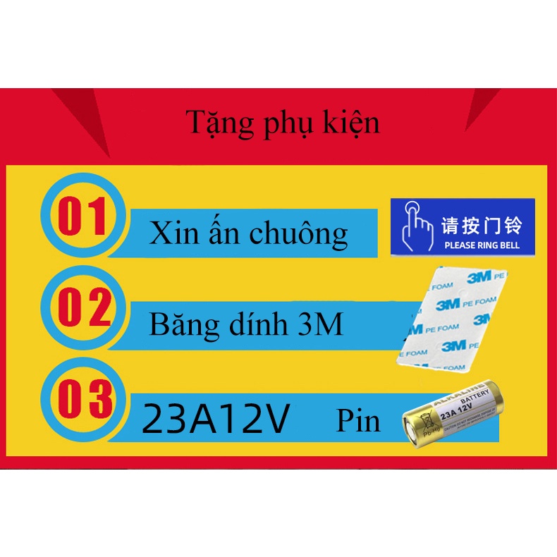 Chuông cửa không dây thông minh  khoảng cách sử dụng trong 150M, 60 loại nhạc, BH chính hãng