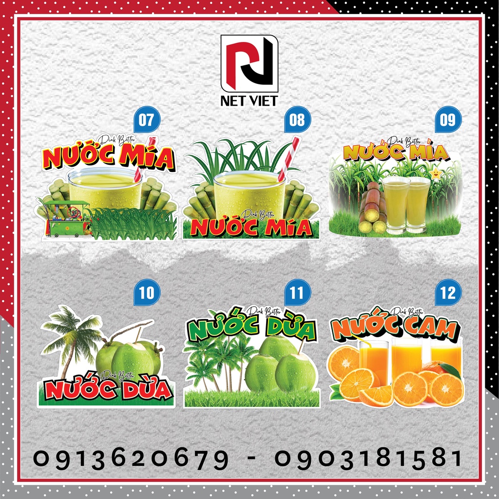 Decal trang trí quán, sticker nước trái cây, nước ép, chanh dây, đá me, nước mía, nước cam,... - SIZE LỚN, SHIP HỎA TỐC