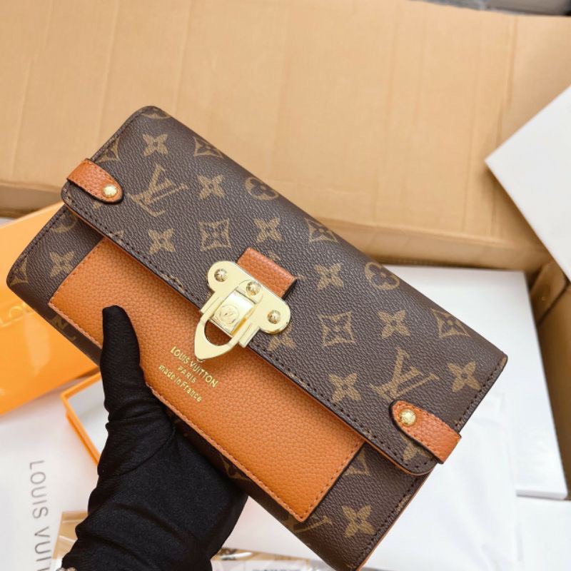 Túi ví nữ L.V kèm dây xích đeo chéo da phối màu siêu xinh size 22