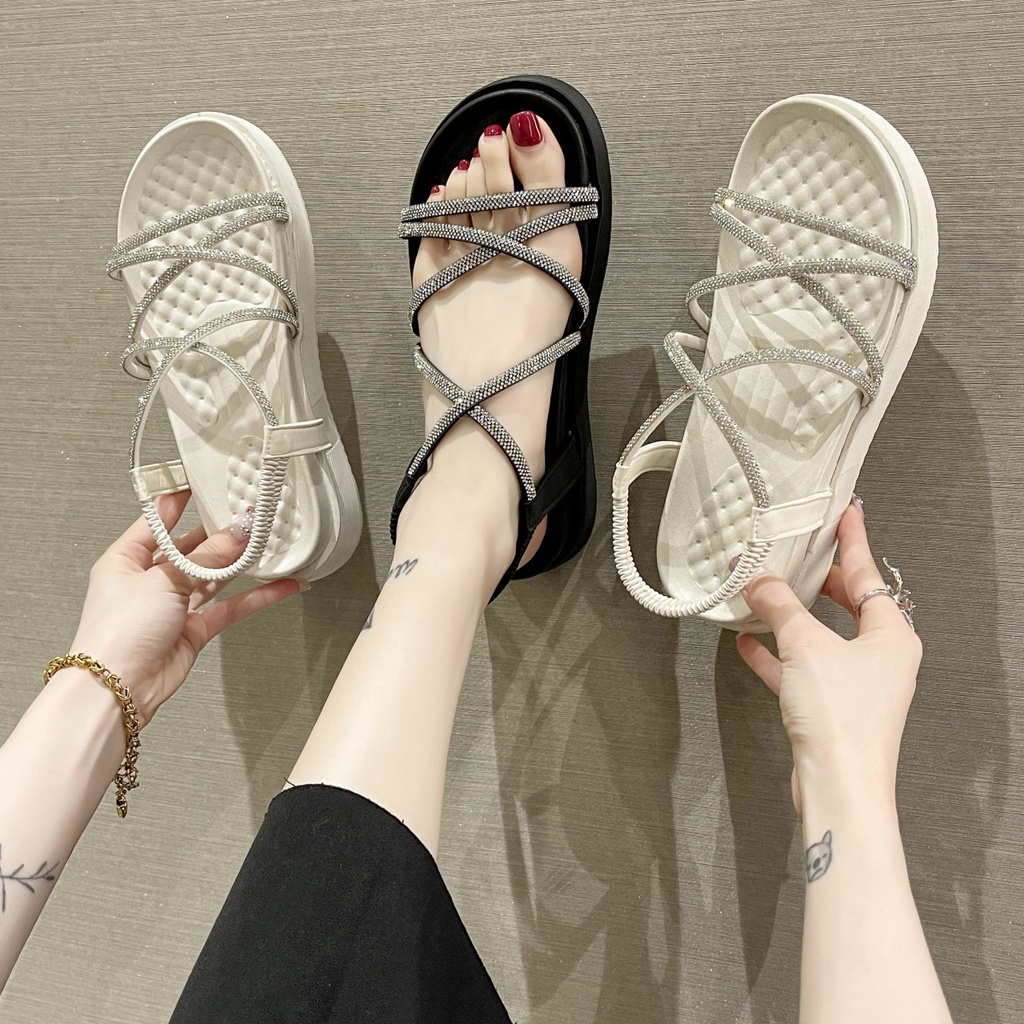 Sandal nữ dây chéo đính đá  chất xịn, hàng quảng châu Full Box bao đẹp M99(Fom to lùi 1 size