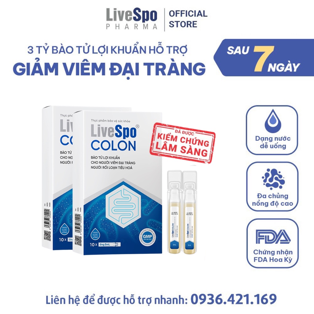 Combo 2 Men vi sinh LiveSpo Colon, bào tử lợi khuẩn cho người viêm đại tràng, táo bón tiêu chảy (Hộp 10 ống x 5ml)