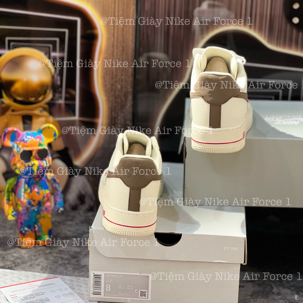 Giày Thể Thao AF1 Low Premium White Brown Giày Af1 Vệt Nâu Full Box Tặng Tất Freeship