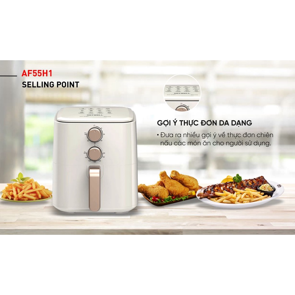 Nồi chiên không dầu Hotwell AF55H1 dung tích 5,5L công nghệ Rapid Air, bảo hành 12 tháng lỗi 1 đổi 1 trong 100 ngày