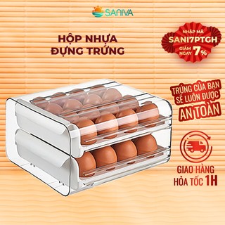 Hộp Đựng Trứng Tủ Lạnh 2 Tầng Sức Chứa 32 Ô, Có Ngăn Kéo Tiện Lợi, Dễ Dàng Xếp Chồng Tiết Kiệm Diện Tích Tủ Lạnh