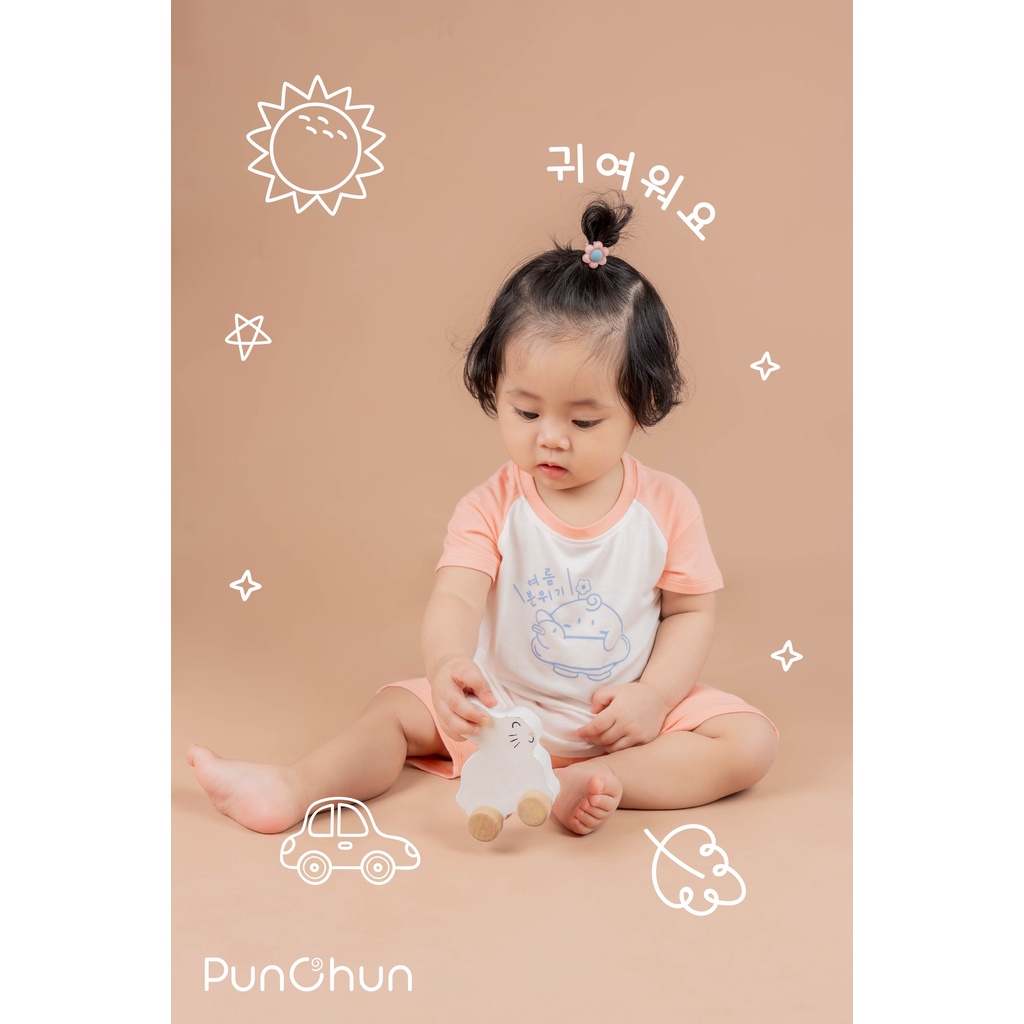 Bộ Quần Áo Cộc Raglan Punchun Bé Trai, Bé Gái (size 6-9 Tháng đến 2-3 Tuổi)