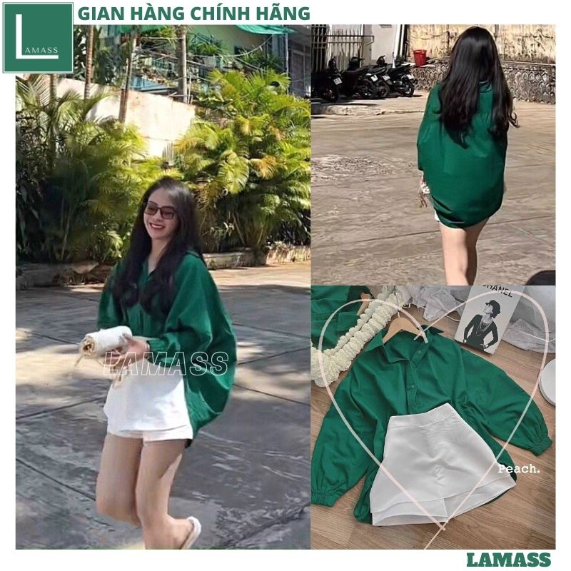Set áo sơ mi xanh lá kèm quần giả váy xuông trắng, Set váy nữ tiểu thư xinh xắn form rộng phong cách Hàn Quốc - LAMASS
