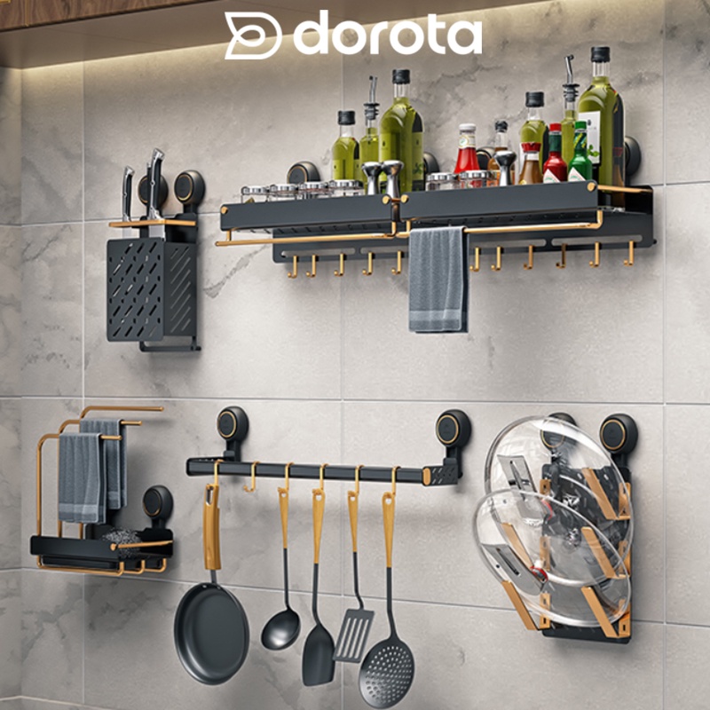 Kệ nhà bếp đa năng 5 món DOROTA treo khăn giấy giá cài dao kệ gia vị dán tường AW691-6