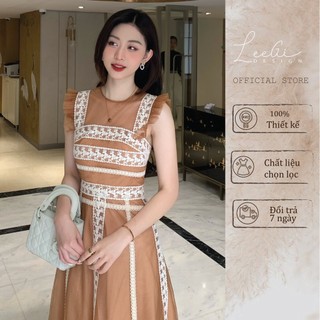 Đầm lưới mix ren nâu LiLiQiQi By LeeGi Min5680
