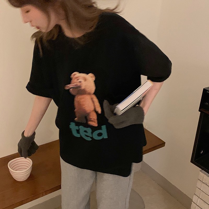 ZHELIAHNGFEI Áo Thun Tay Ngắn Họa Tiết In Theo Phong Cách Hàn Quốc