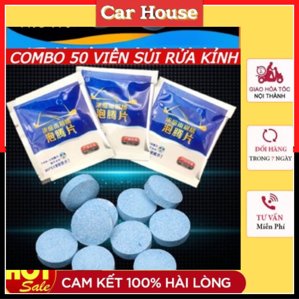 OMBO 50 Viên Sủi Rửa Kính Xe Ô tô - Viên Pha Nước Rửa Kính Xe - Làm Sạch Vết Bẩn Trên Đồ Đạc