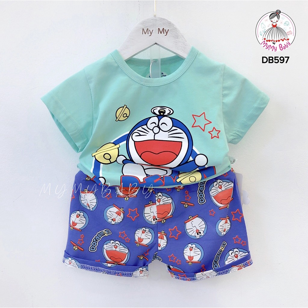 Bộ thun xanh doraemon chất thun cotton 4 chiều thoáng mát