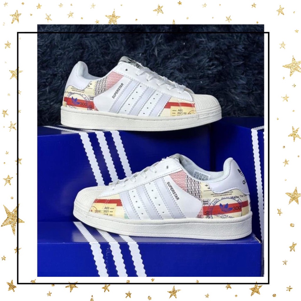 Giày_thể thao Adidas mũi sò họa tiết cho nam nữ, Giày sneaker Adidas clover SUPERSTAR Kentaro Okawara mới nhất 2023
