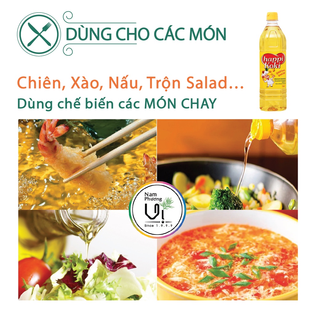 5 Lít Dầu Ăn Happy Koki Dùng Chiên, Xào, Nấu, Trộn An Toàn với 100% Nguyên Liệu Thực Vật