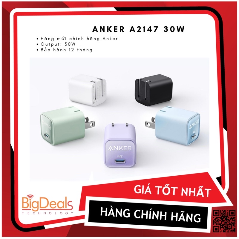 Củ sạc Anker A2147 511 30W Nano 3 USB C GaN Pro củ sạc sạc nhanh PPS có thể gập lại PIQ 3.0 | BigDeals VN