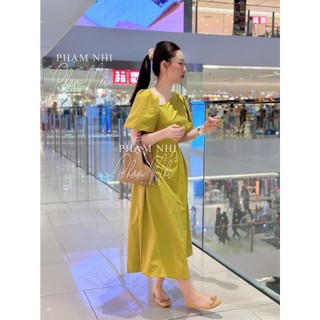 Váy thô tay bồng lệch vai khoét eo,đầm lếch vai khoét eo chất thô cao cấp b145