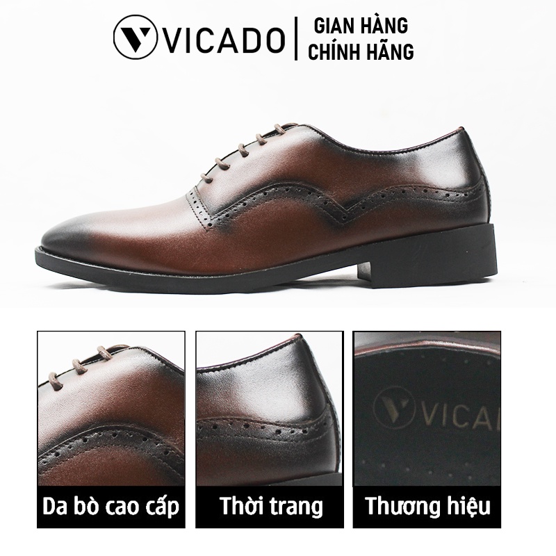 Giày công sở nam Oxford Vicado VC1021 màu nâu - Giày da nam cao cấp da bò thật 100%