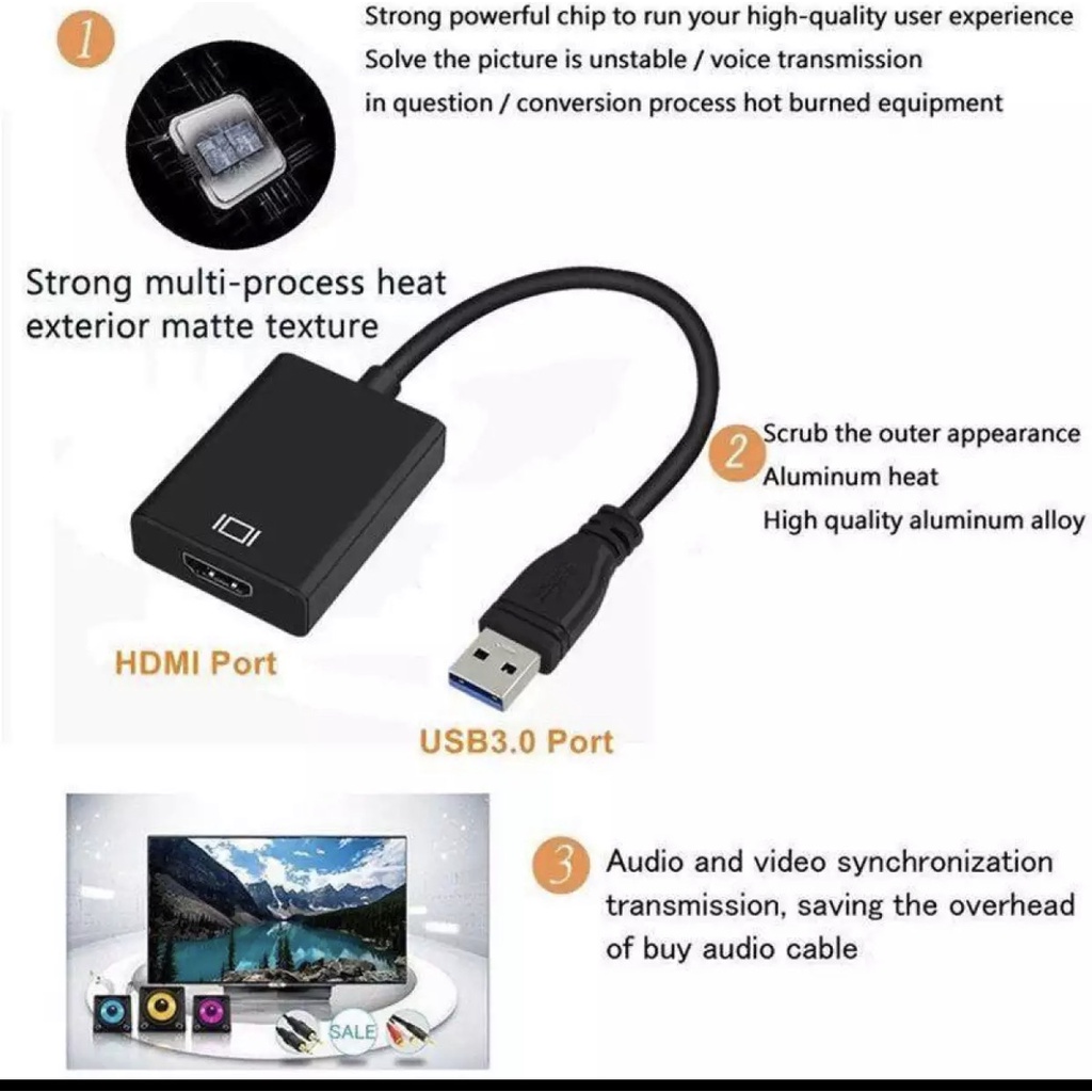 Cáp chuyển đổi USB 3.0 sang HDMI xuất hình ảnh qua màn hình, máy chiếu, tivi...