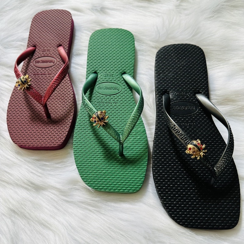 Dép kẹp havaianas nữ mũi vuông đính bọ cánh cứng siêu hot hit 2023