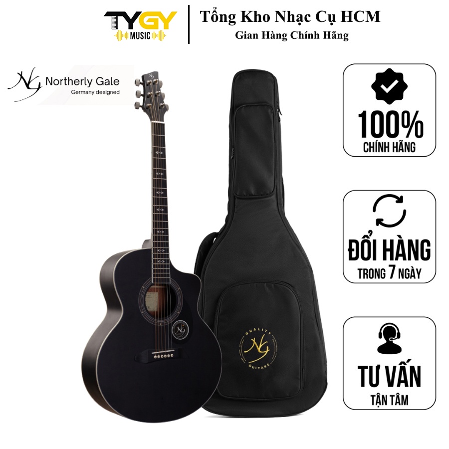 Đàn Guitar Acoustic NG Notherly Gale Star-BK ( Màu Đen) - Tặng Kèm Bao Đàn Chính Hãng, Capo, Pick