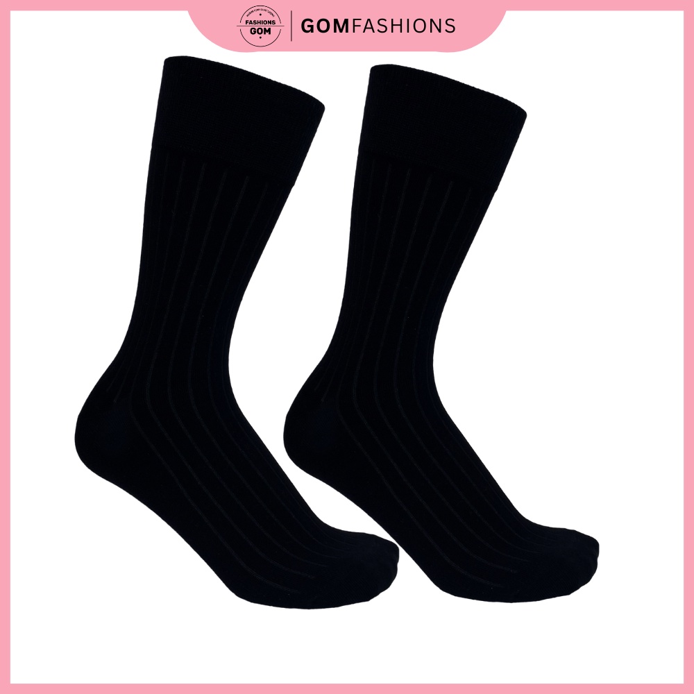 Tất cổ cao nam họa tiết gân chìm đen, vớ nam đi giày tây cotton hút ẩm thoáng khí - GOM-TAYGANCHIM-DEN
