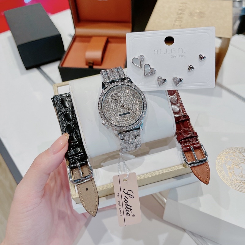 Đồng hồ nữ Scottie 33mm tiểu thư mặt đá sang trọng Mai Luxury Watch SC 9106