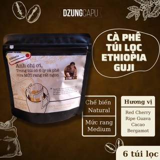 Cà phê túi lọc Ethiopia Guji Shakiso rang mộc nguyên chất - Gói 6 túi lọc - Cà phê DzungCapu