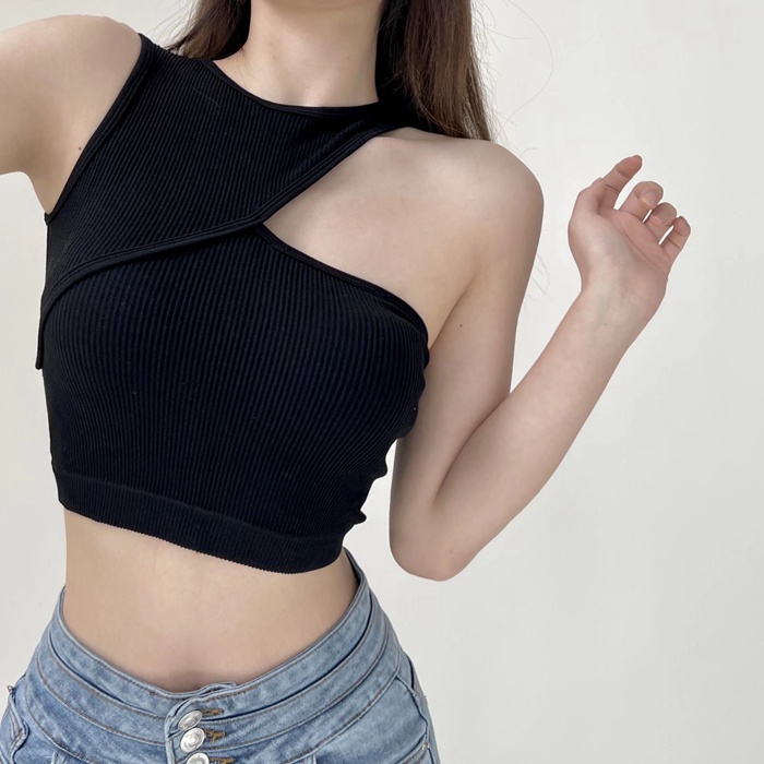 QADCOL Áo Không Tay Nhỏ Lệch Tà Phong Cách Mới Cho Nữ Niche