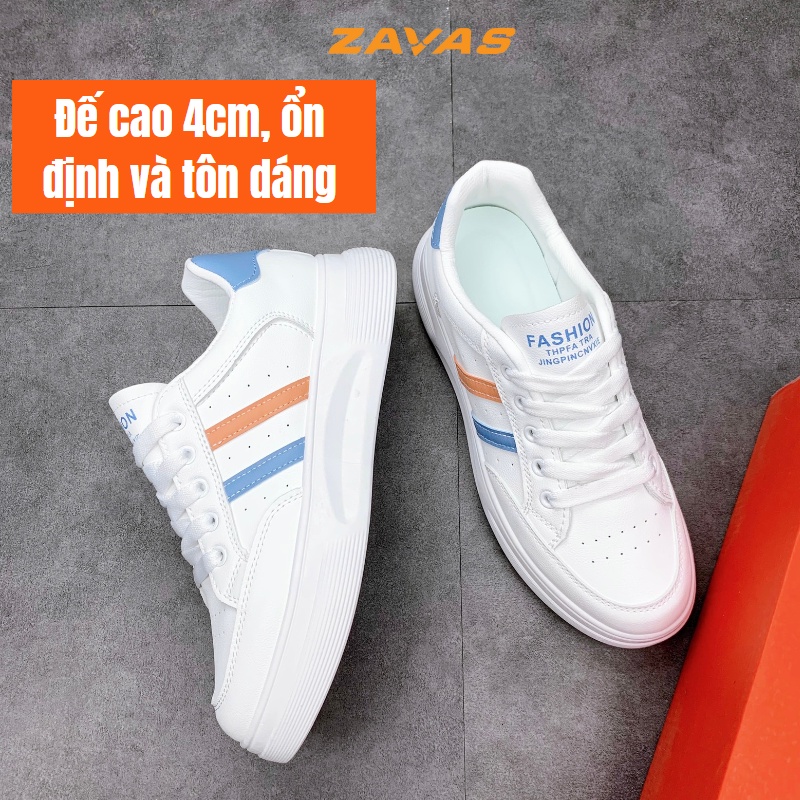 Giày thể thao sneaker nữ ZAVAS đế cao 4cm màu trắng bằng da form giày gọn gàng mang êm chân S411