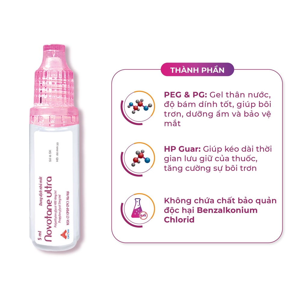 Nước mắt nhân tạo Novotane Ultra 5ml giảm khô, giảm mỏi mắt, hỗ trợ quá trình phục hồi sau phẫu thuật mắt