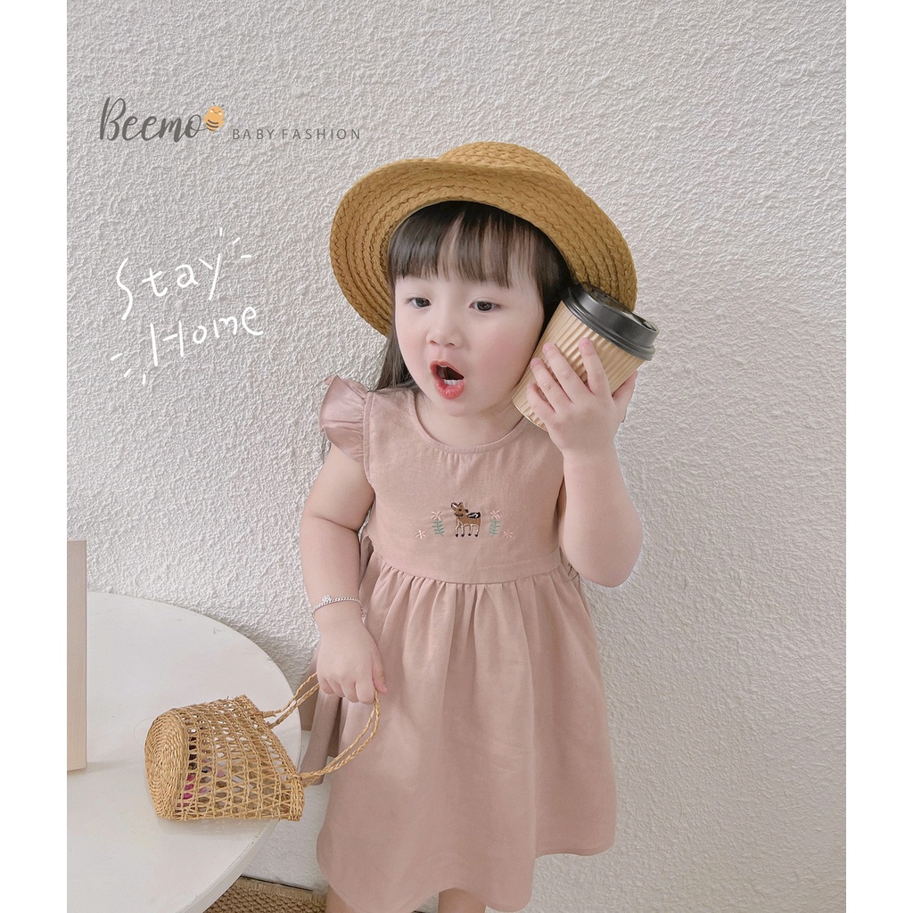 Váy cánh tiên thêu nai cho bé Beemo,Chất liệu linen cao cấp mềm mại,bộ màu vintage B285