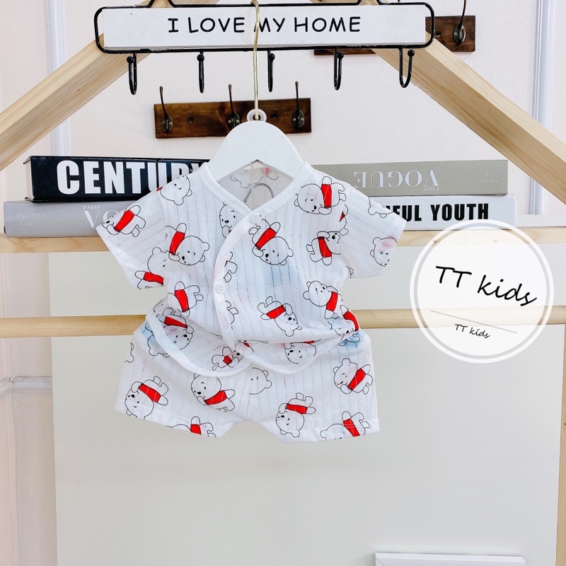 Bộ cotton cộc giấy cúc cài chéo chất mềm mát thấm hút mồ hôi cho trẻ sơ sinh/ bé sơ sinh trai và gái