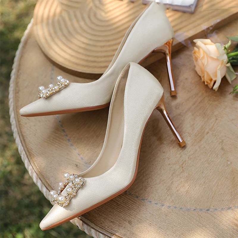 Giày Cao Gót Vải Satin Thời Trang Pháp Sang Trọng Dành Cho Cô Dâu