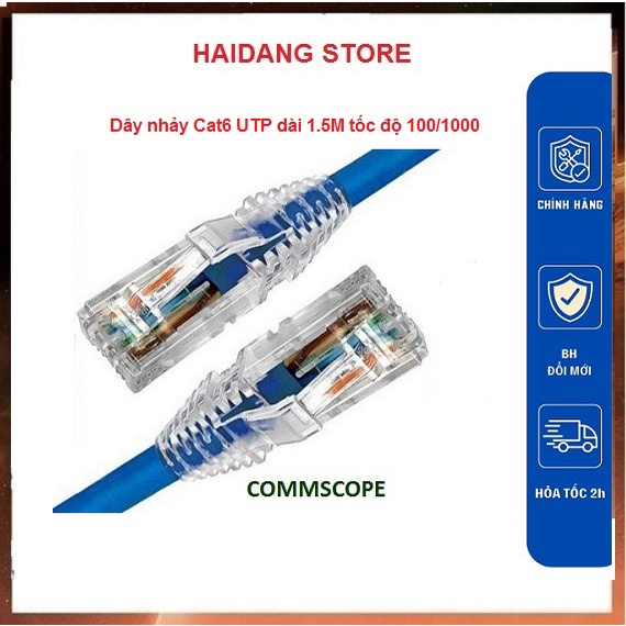 Dây nhẩy Cat6 Dài 1.5M AMP/COMMSCOPE,Dây mạng bấm sẵn 02 đầu cat6 dài 1.5m Chính hãng.