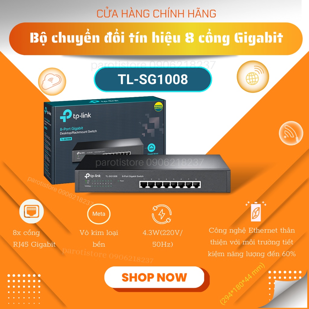 Bộ chia mạng Switch 8 cổng Gigabit TP-Link TL-SG1008 vỏ thép - PAROTISTORE